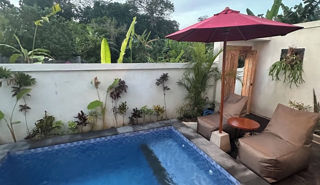 Charming 1 bedroom private pool villa, living room and kitchen in southern Bali