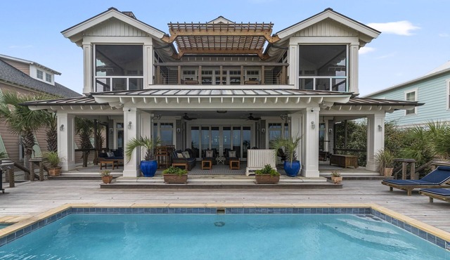 Oceanfront house with separate carriage house & private swimming pool at North Litchfield Beach.